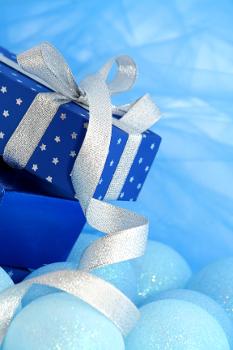 lovely blue gift with glitter white ribbon