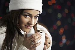 cute woman drinking cup coffee