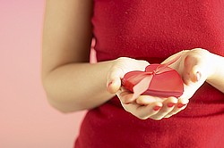 woman with valentines hearts